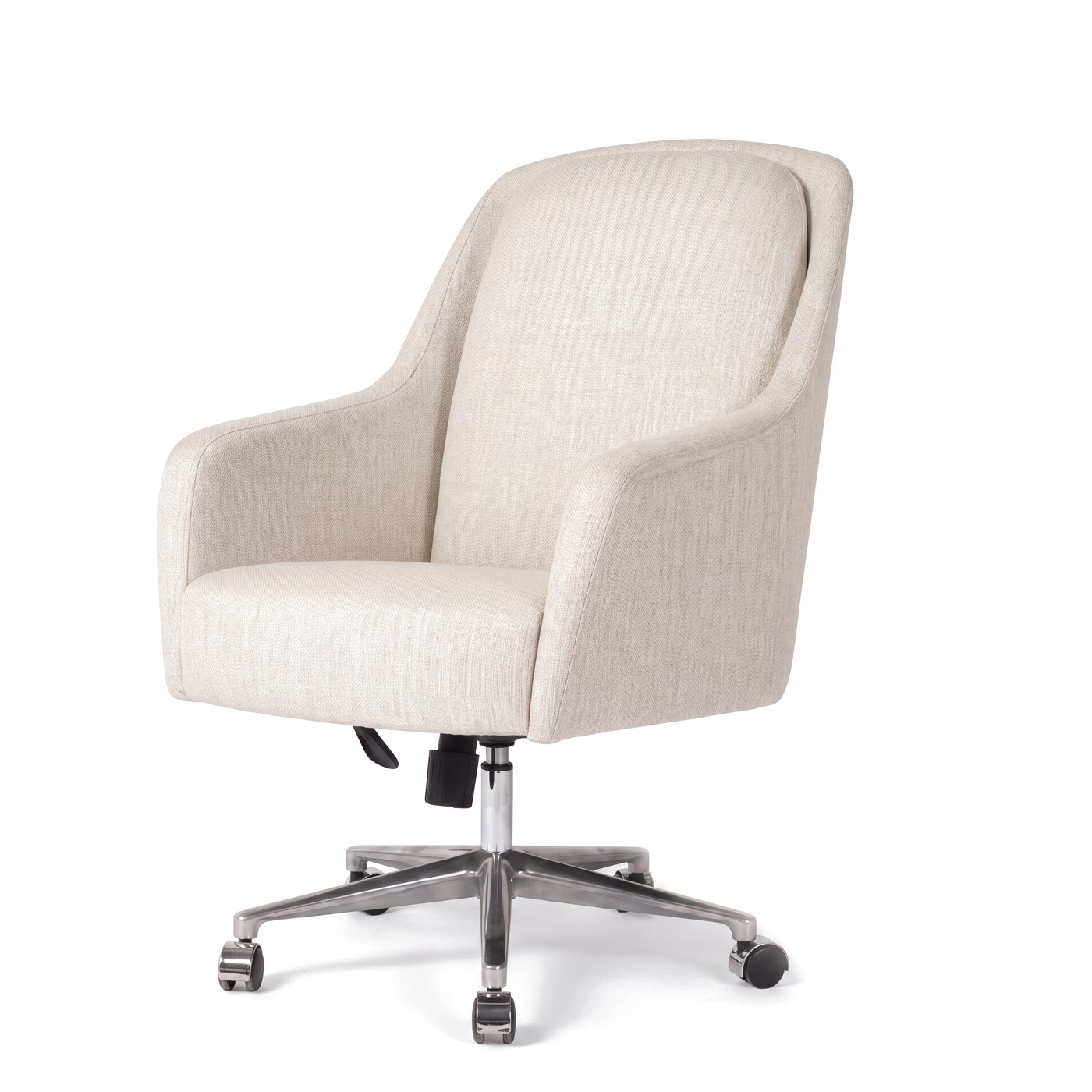 Cream upholstered task chair on a polished aluminium five-star base, on white